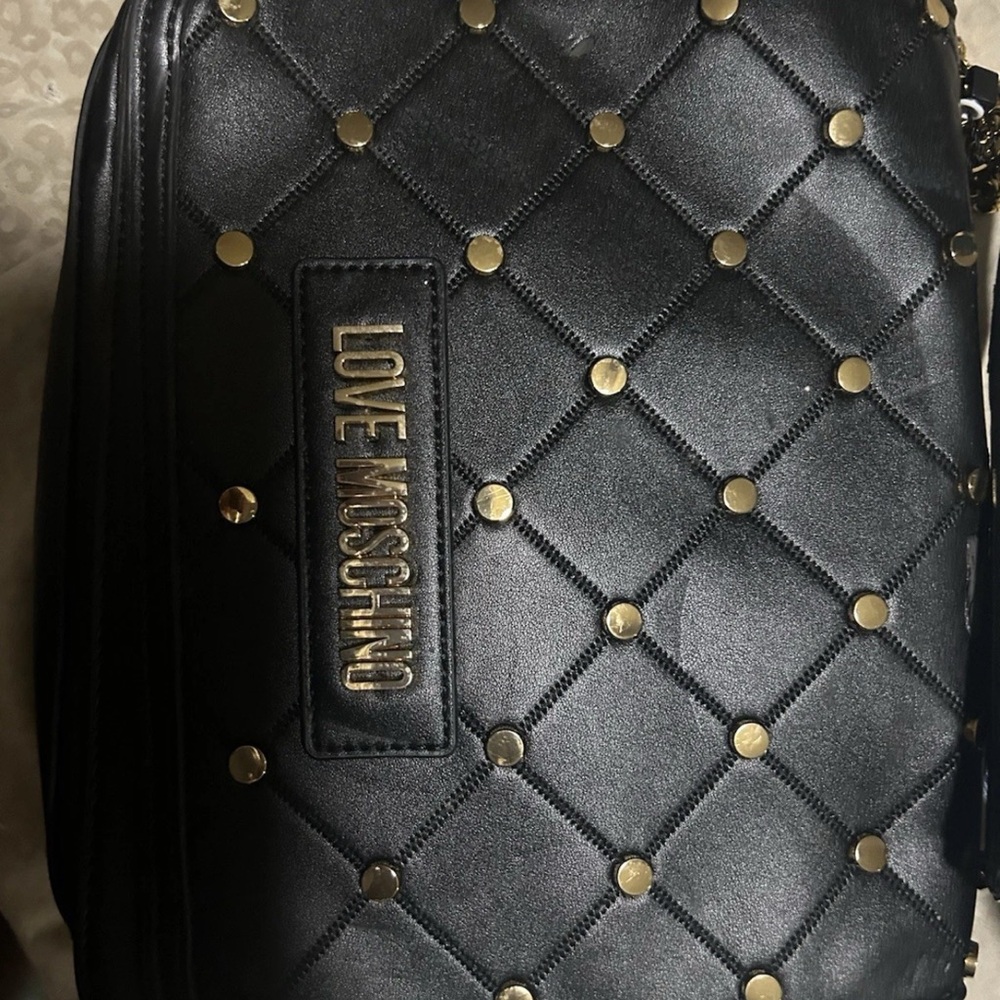 Love Moschino Black and Gold Quilted Crossbody Bag